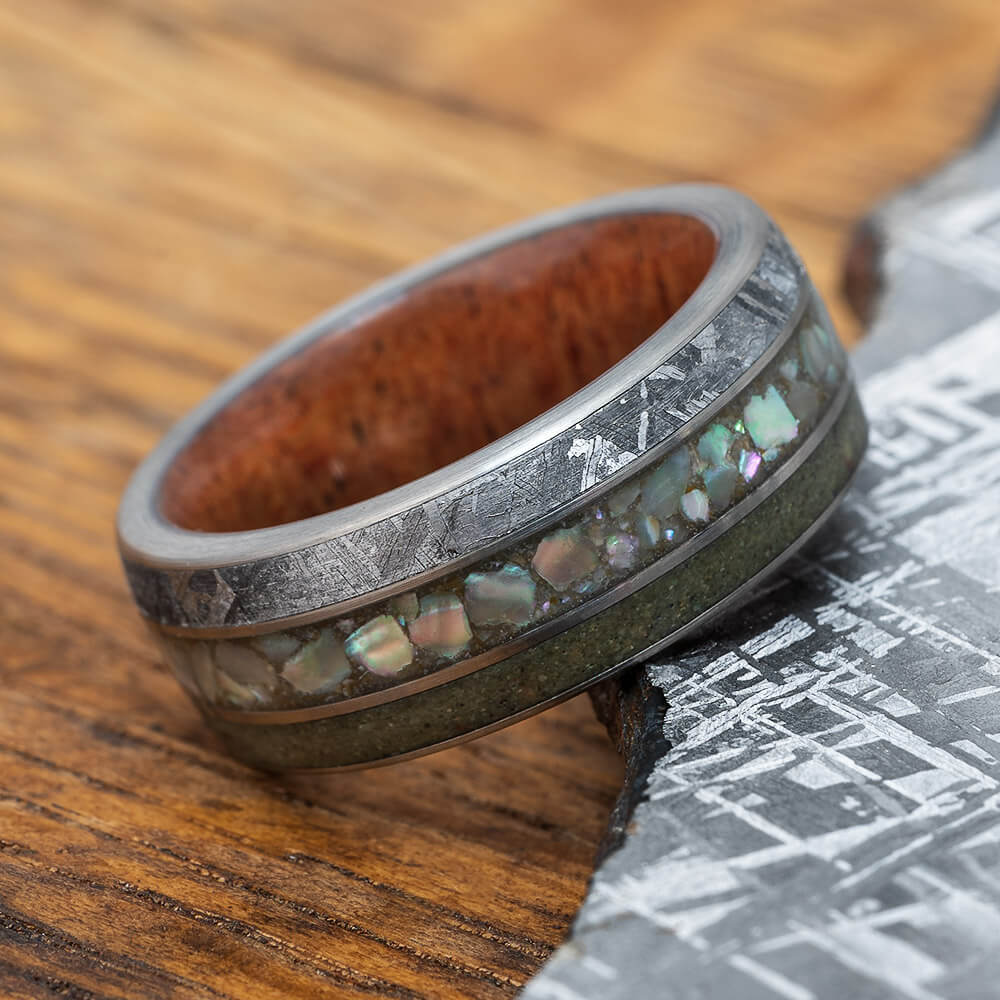 Meteorite and Abalone Wedding Band