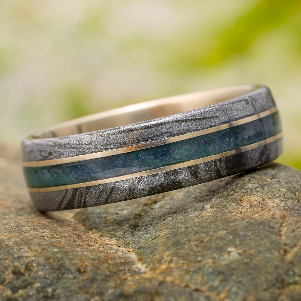 Mokume Gane and Sapphire Wedding Band