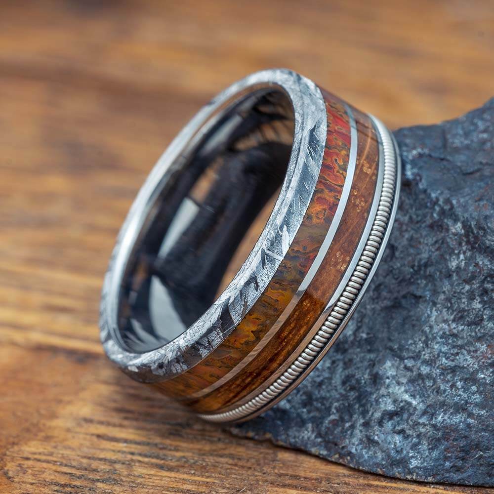 Meteorite and Dinosaur Bone Guitar Ring