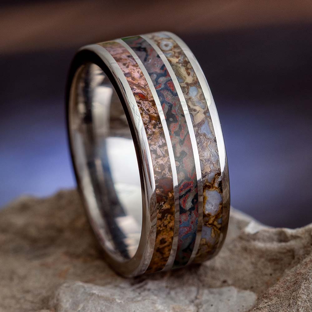 Colorful Dinosaur Bone Wedding Band