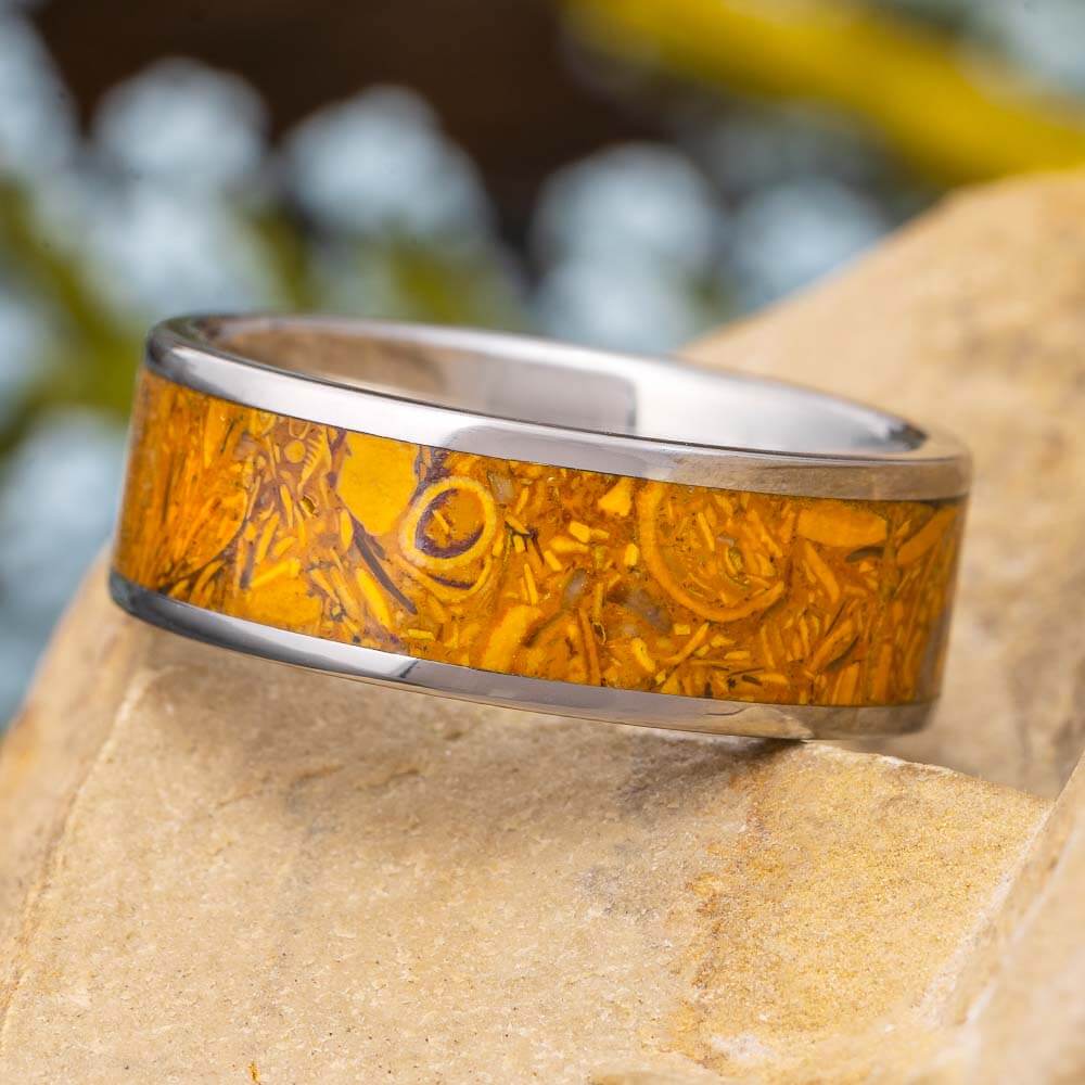 Coquina Jasper Wedding Band in Titanium