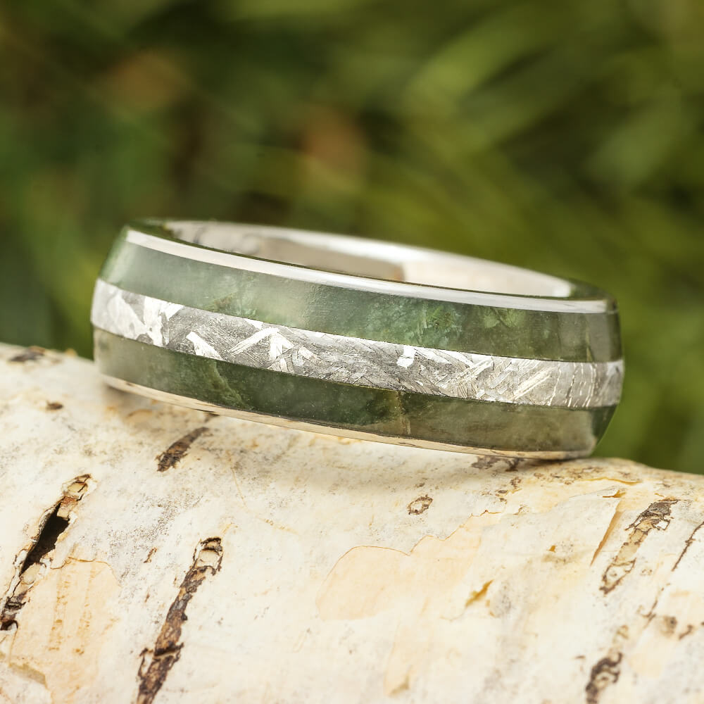 Green Jade and Meteorite Wedding Band - JBJ