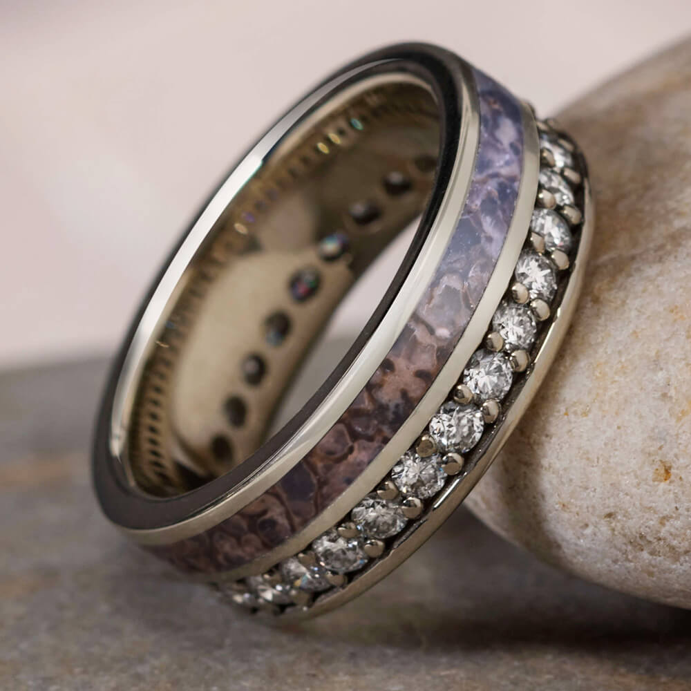 Dinosaur Bone Wedding Band with Eternity Setting