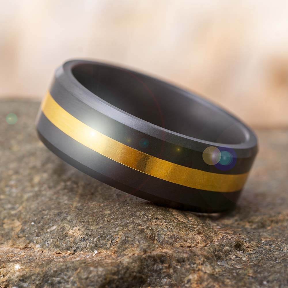 Elysium Wedding Band with Gold Pinstripe