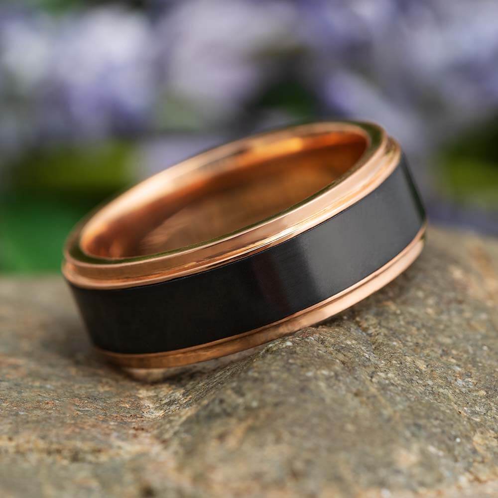 Black Elysium and Rose Gold Wedding Band