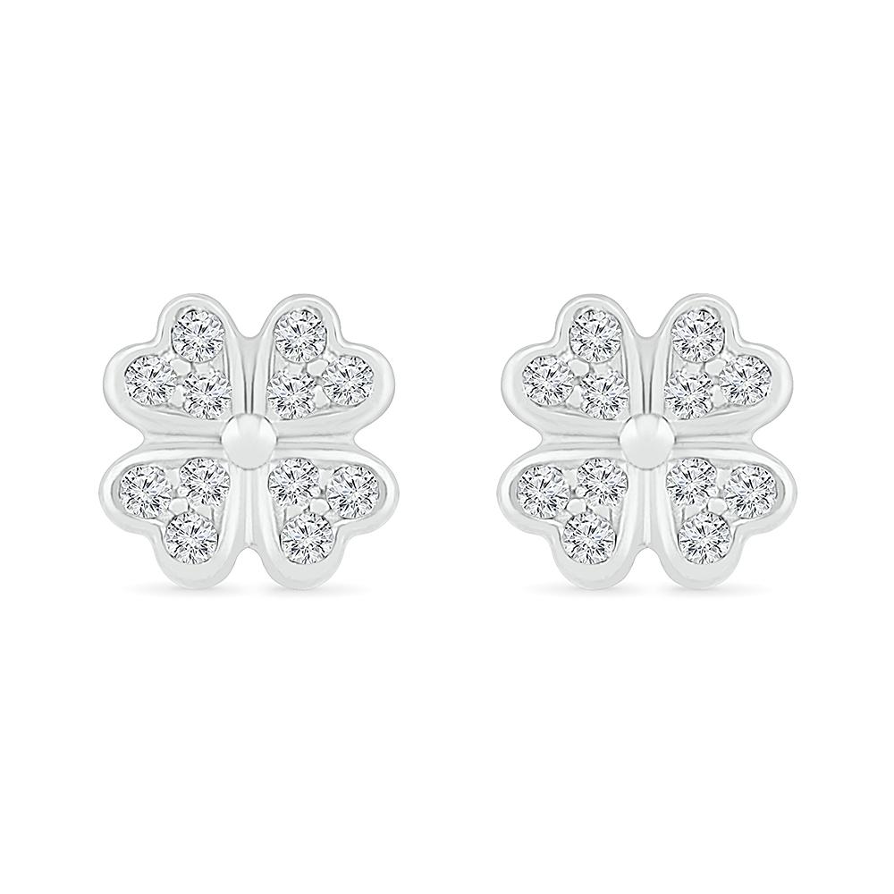 Four-Leaf Clover Stud Earrings with Diamond Clusters - Jewelry by Johan