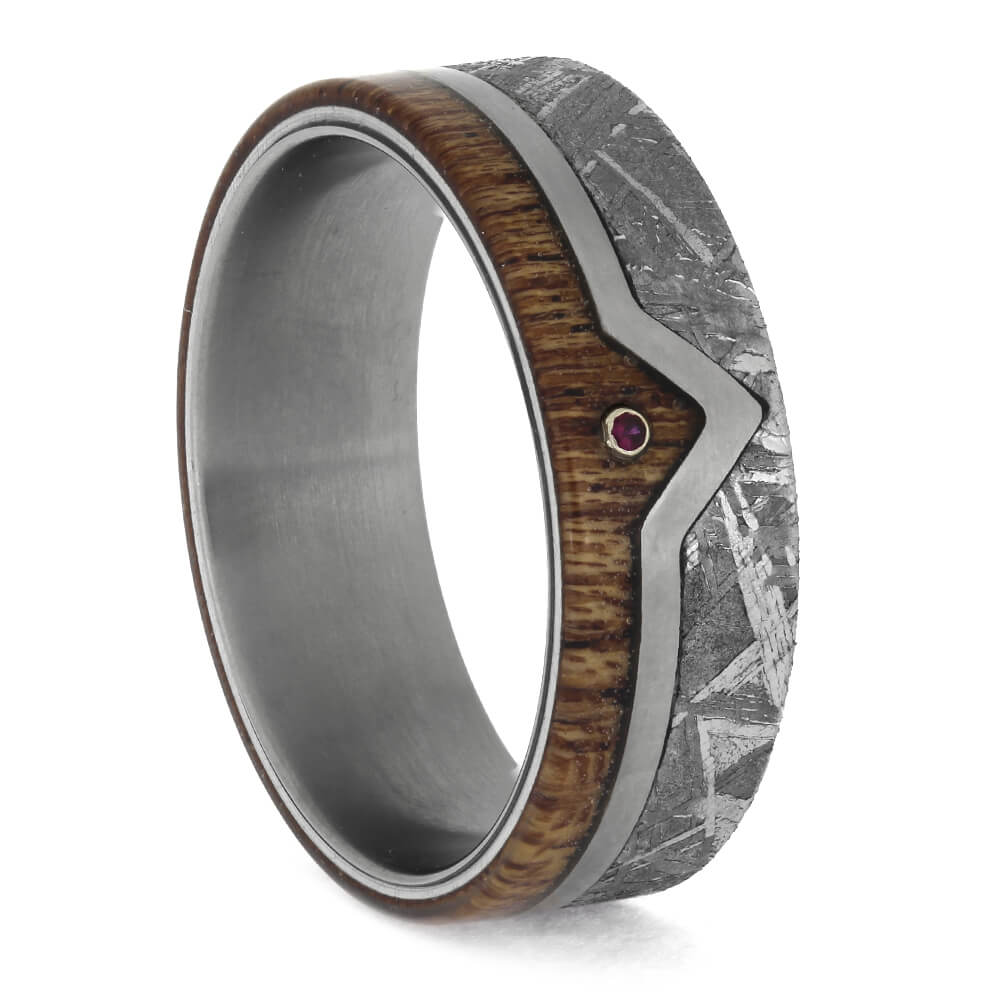 Ruby Wedding Band with Mahogany and Meteorite