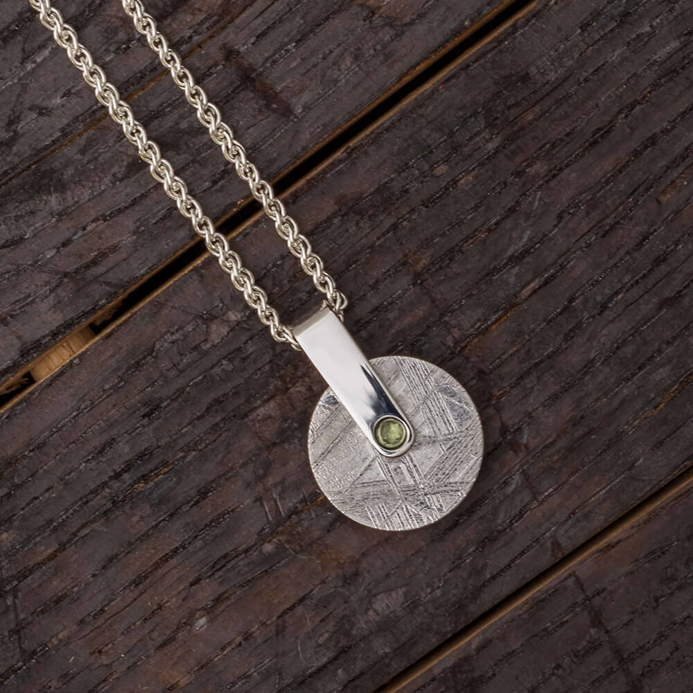 30" Meteorite Wheel Necklace with Moldavite Hub And Silver Chain-RSSB4426 - Jewelry by Johan