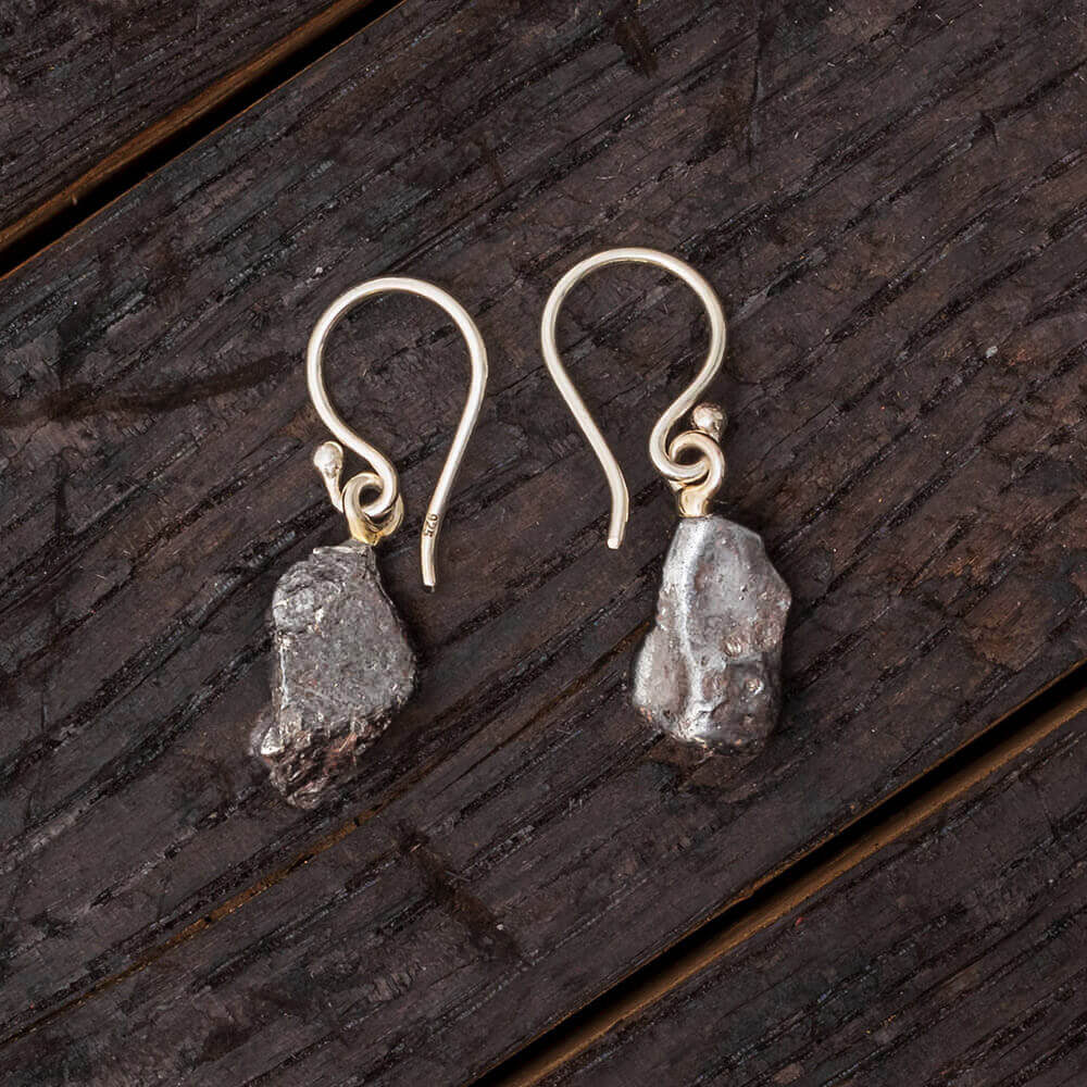 Sikhote Alin Meteorite Dangle Earrings in Sterling Silver-RSSB99 - Jewelry by Johan