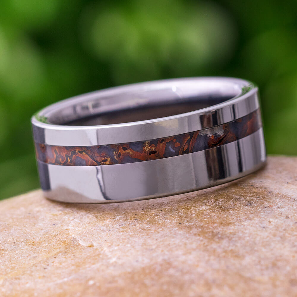 Tungsten Dinosaur Fossil Men's Wedding Band, In Stock-SIG3009 - Jewelry by Johan