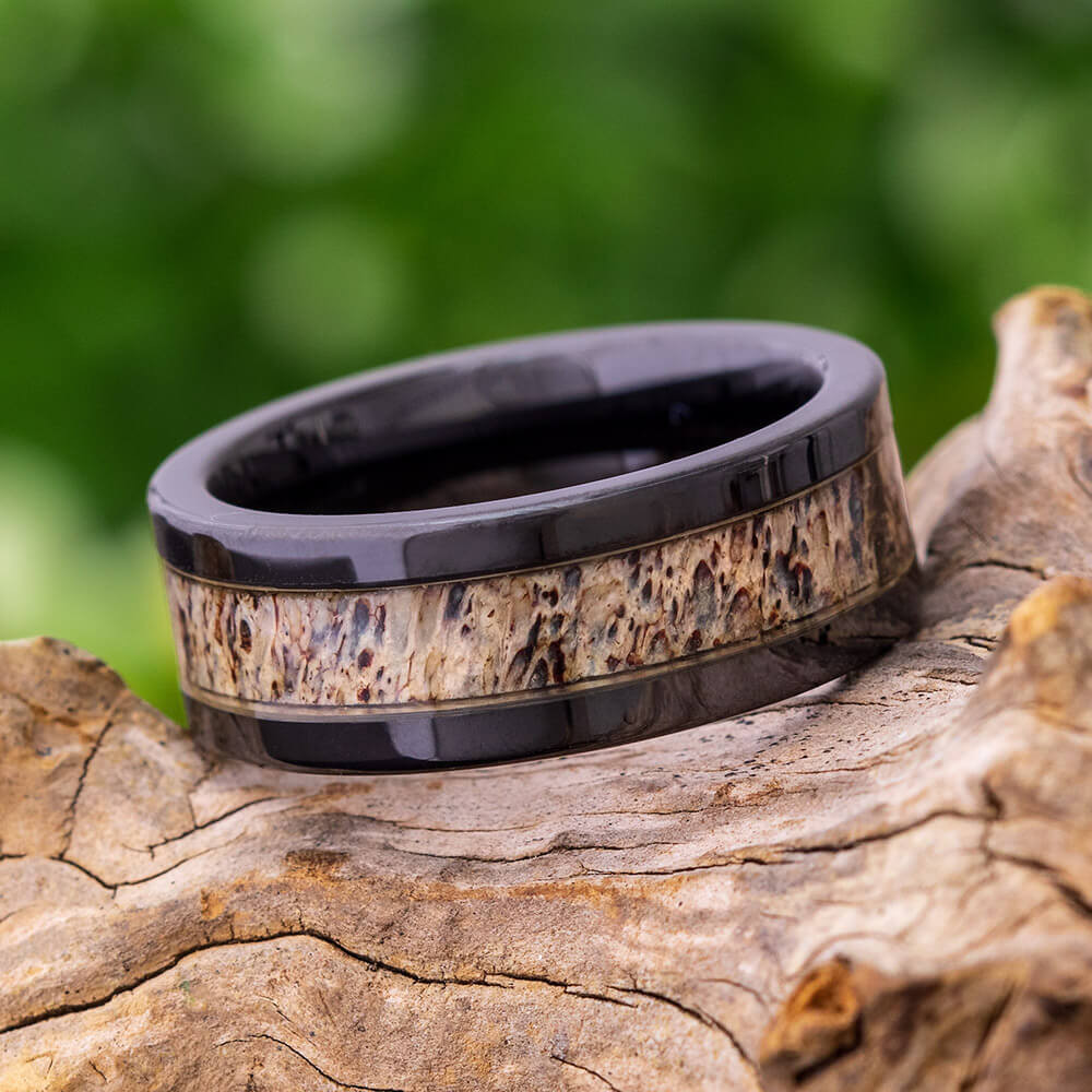 Antler Black Ceramic Men's Wedding Band, In Stock-SIG3017 - Jewelry by Johan