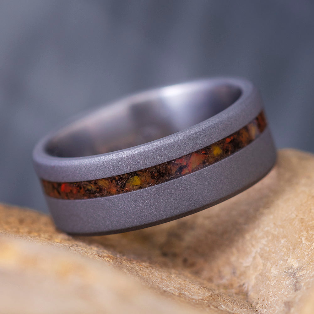 Dinosaur Bone Wedding Band With Sandblasted Titanium-2165 - Jewelry by Johan