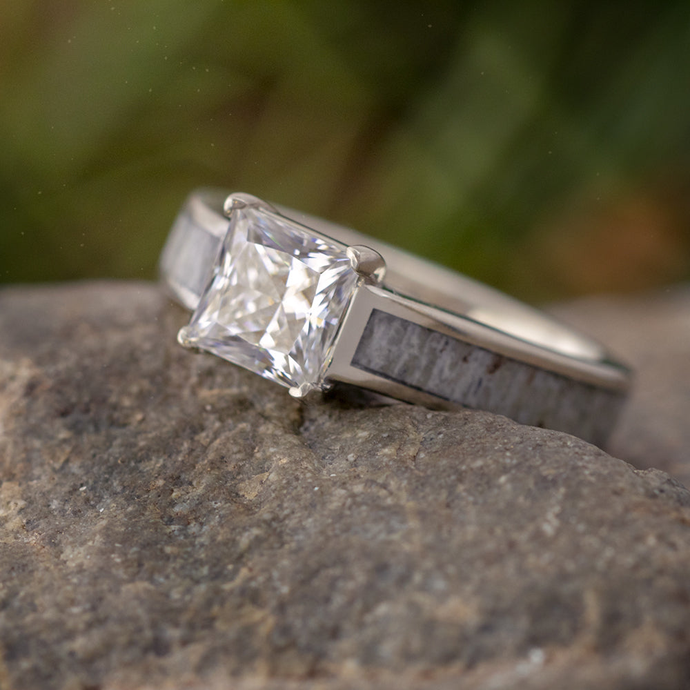 Square Stone Engagement Ring In White Gold With Deer Antler-2341 - Jewelry by Johan