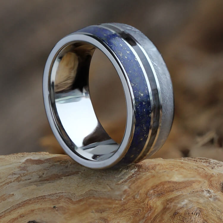 Meteorite, Lapis Lazuli and Dinosaur Bone Men's Wedding Band-2353 - Jewelry by Johan