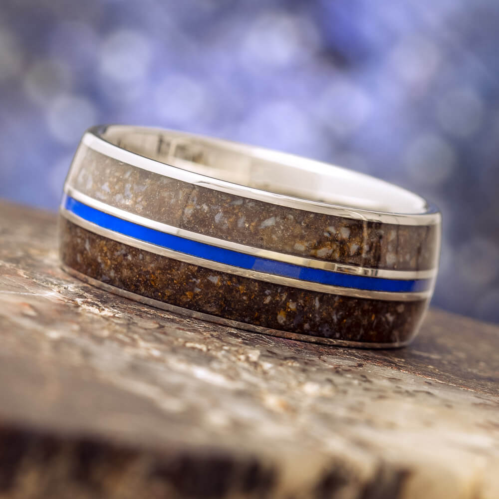 Crushed Dinosaur Bone Wedding Band with Blue Enamel-3600 - Jewelry by Johan