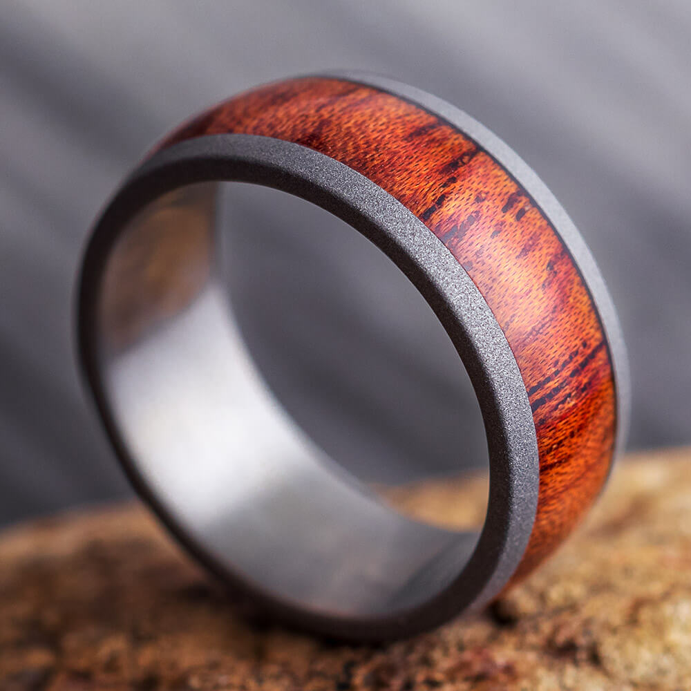 Leopard Wood Wedding Band, Sandblasted Titanium Ring-3702 - Jewelry by Johan