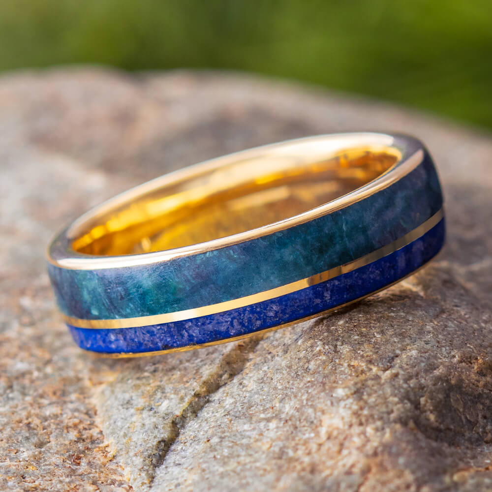 Yellow Gold Jade Wedding Band with Crushed Sapphires-3849 - Jewelry by Johan