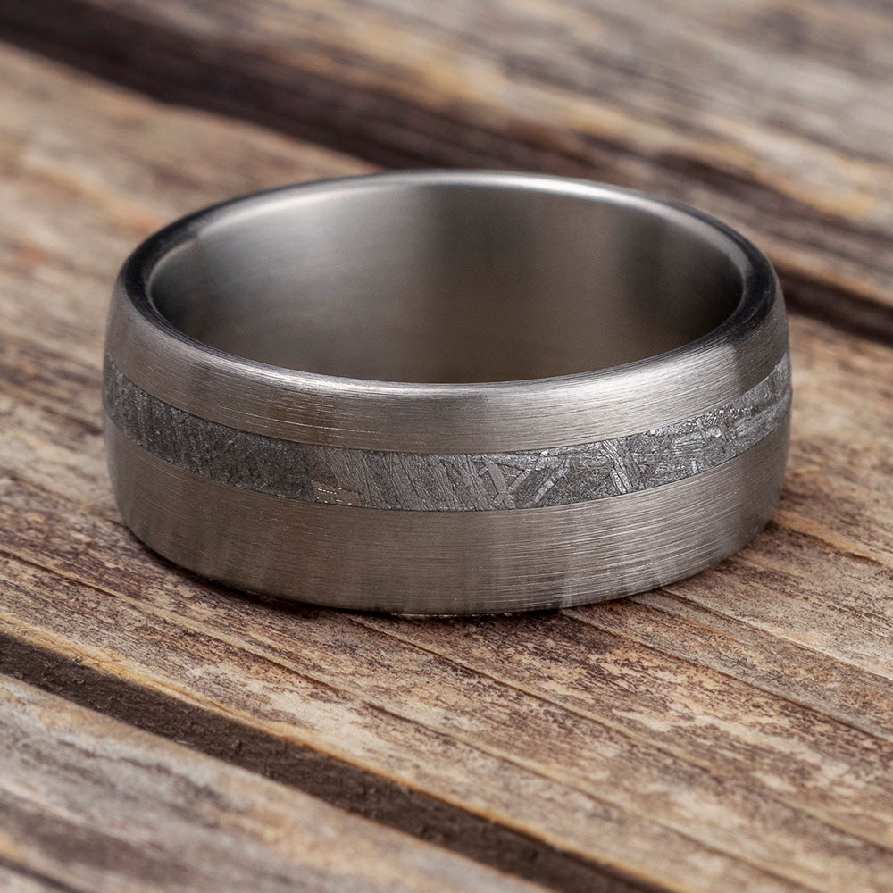 Rugged Men's Meteorite Wedding Band With Brushed Titanium-3866 - Jewelry by Johan