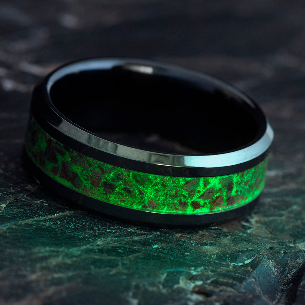 Glow in the Dark Men's Wedding Band With Dinosaur Bone-4038 - Jewelry by Johan