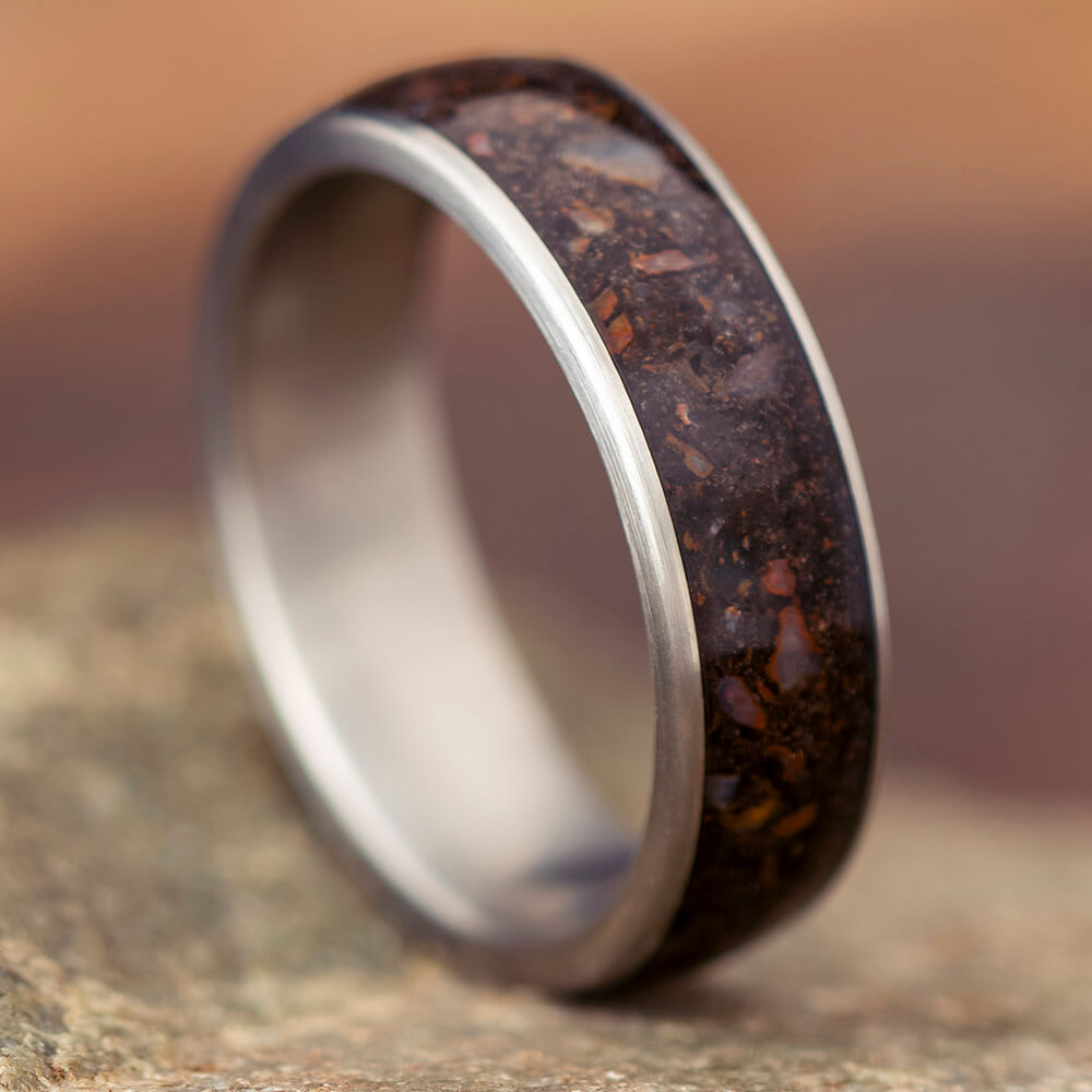 Crushed Dinosaur Bone Wedding Band in Brushed Titanium-4042 - Jewelry by Johan