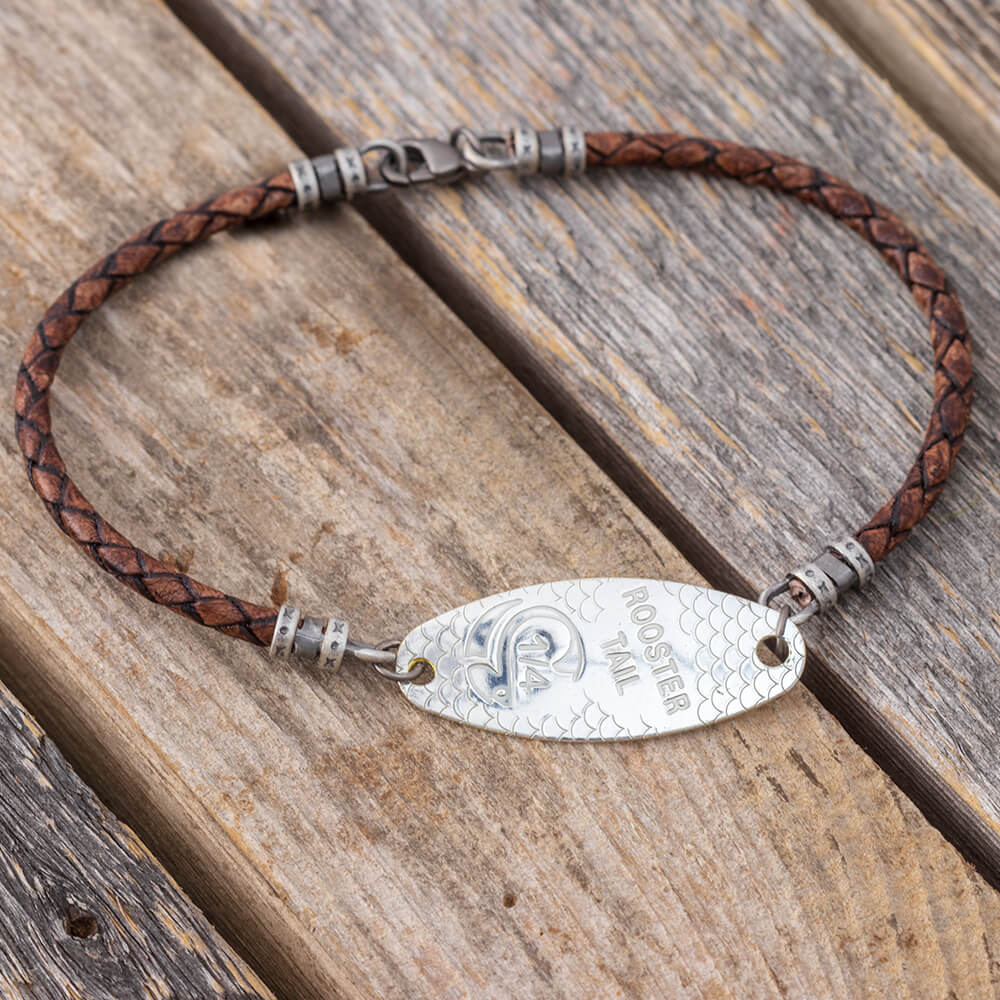 Brown Braided Leather Men's Bracelet With Spoon Lure