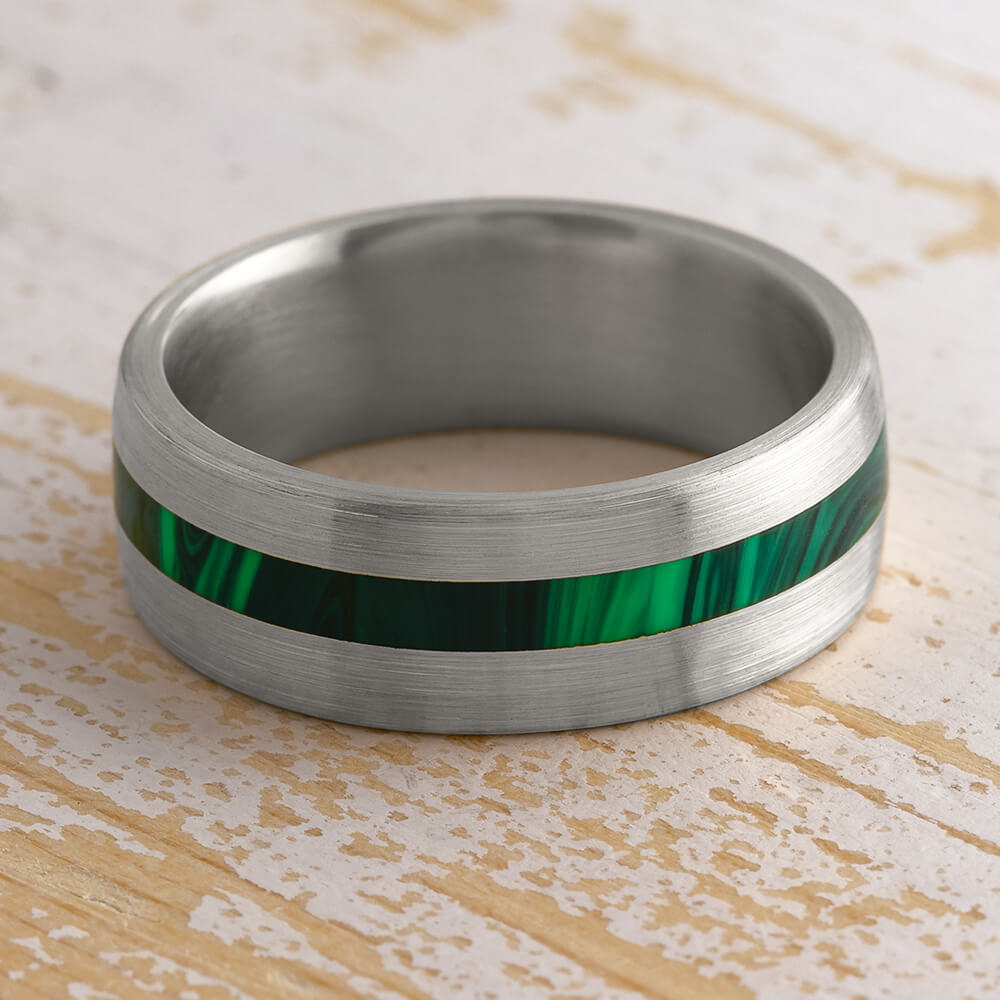 Malachite Ring, Brushed Titanium Wedding Band-4221 - Jewelry by Johan