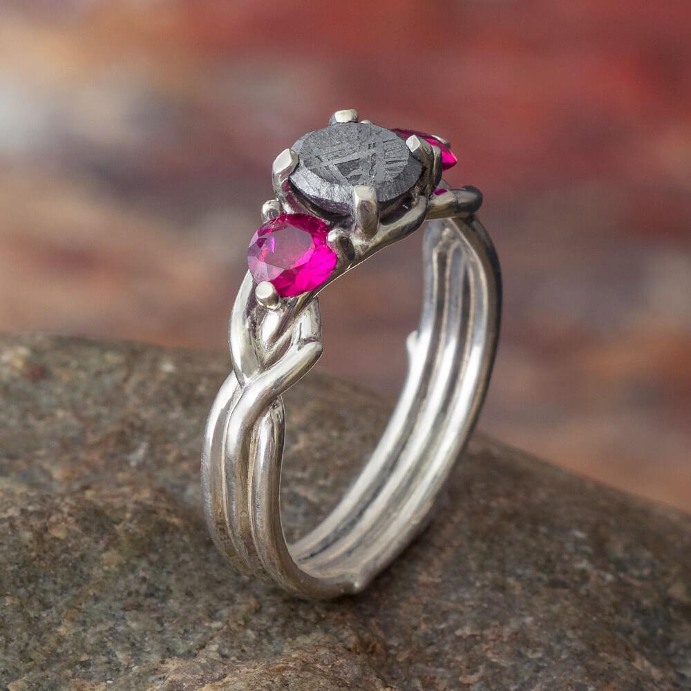 Ruby & Meteorite Stone Engagement Ring, In Stock-SIG3049 - Jewelry by Johan