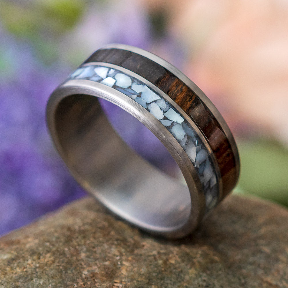 Mother of Pearl Ring for Men with Ebony Wood-4463 - Jewelry by Johan