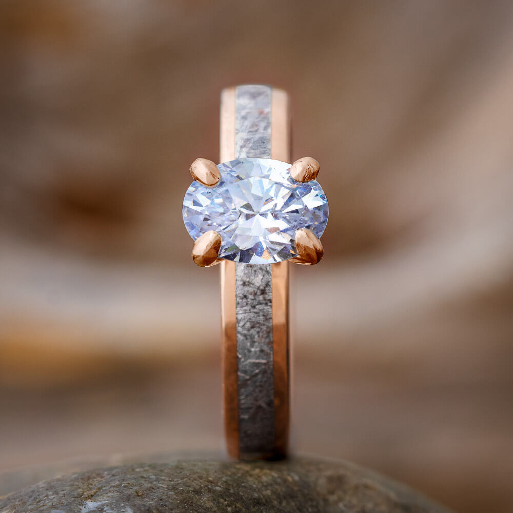 Oval Cut Solitaire Engagement Ring with Meteorite in Rose Gold-4543RG - Jewelry by Johan