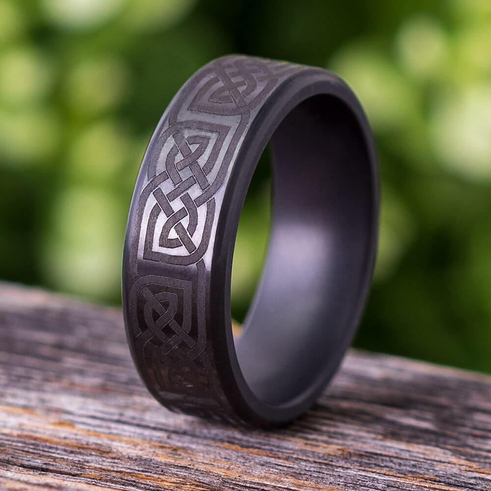 Elysium Ring with Celtic Knot Engraving, Black Ring-ERPL8 - Jewelry by Johan