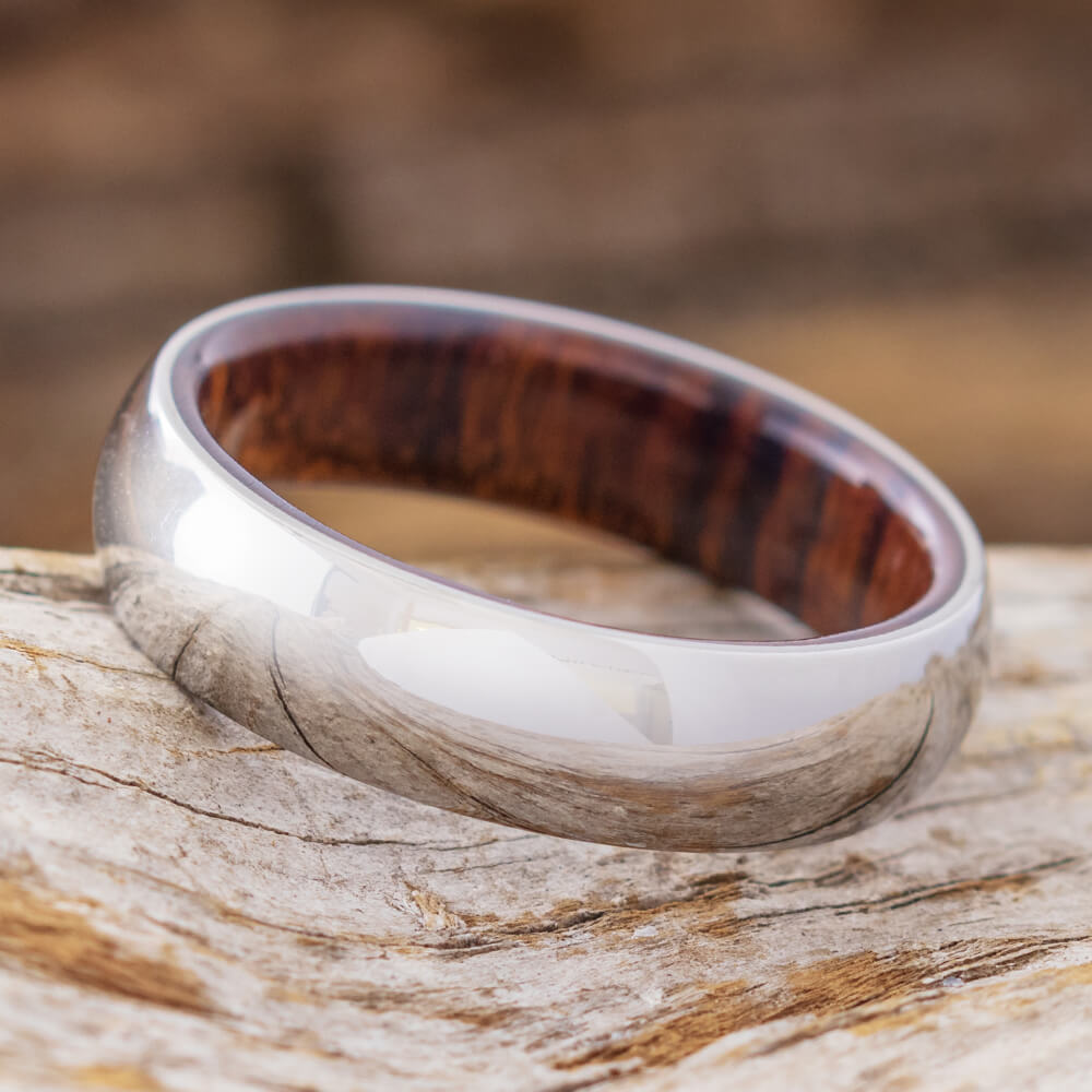 Ironwood Ring With Polished Titanium Overlay, In Stock-SIG3004 - Jewelry by Johan