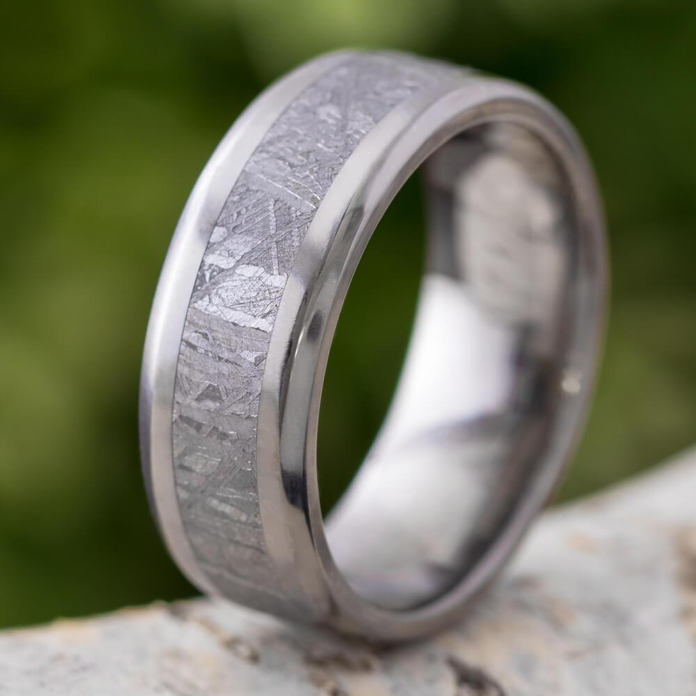 Plus Size Gibeon Meteorite Wedding Band, Beveled Titanium Ring - JBJ