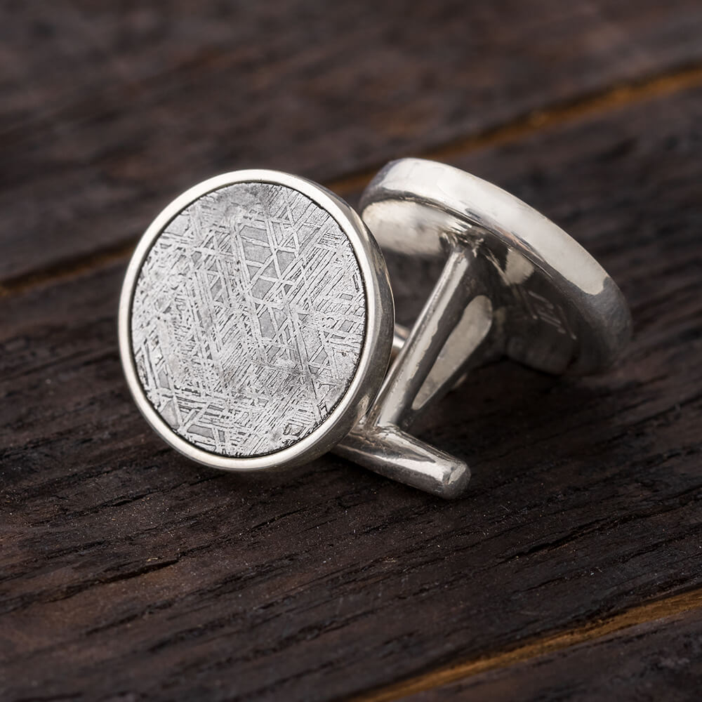 Genuine Meteorite Round Cuff Links, In Stock-SIG3042 - Jewelry by Johan