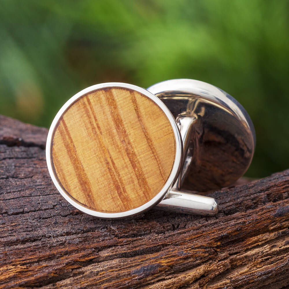 Whiskey Barrel Oak Wood Round Cuff Links, In Stock-SIG3044 - Jewelry by Johan