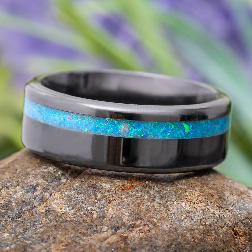 Black Ring with Synthetic Opal