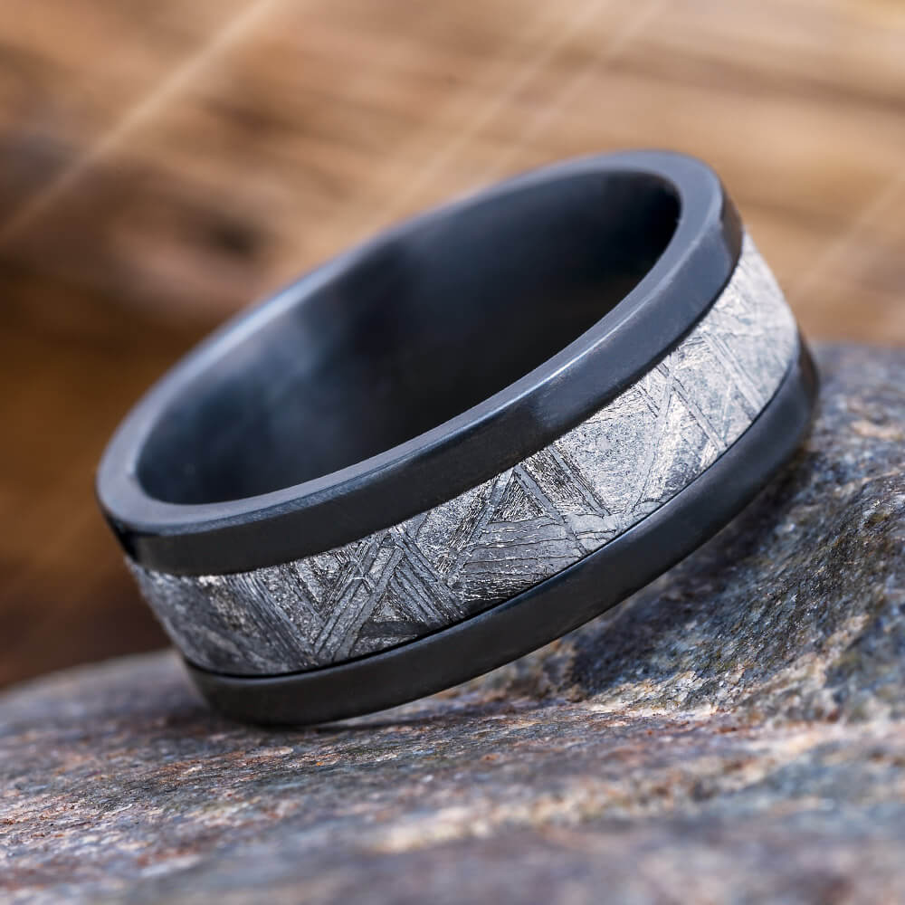 Meteorite Wedding Band in Black Zirconium