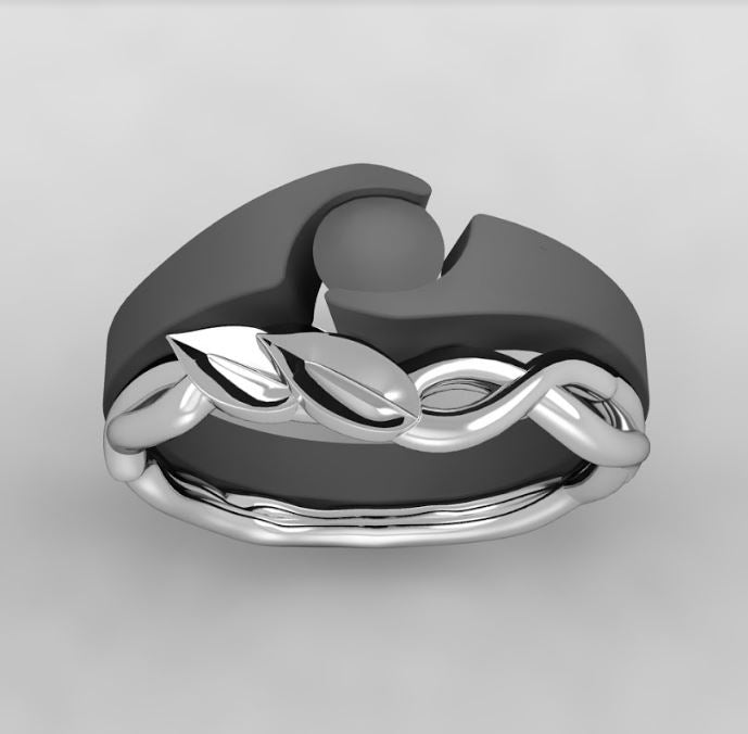 Platinum Wedding Band with Branch & Leaf Design-4563 - Jewelry by Johan