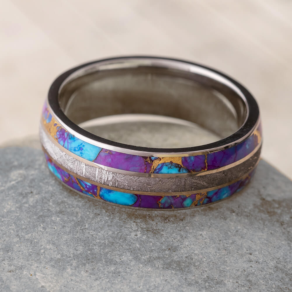 Unique Turquoise and Meteorite Men's Wedding Band