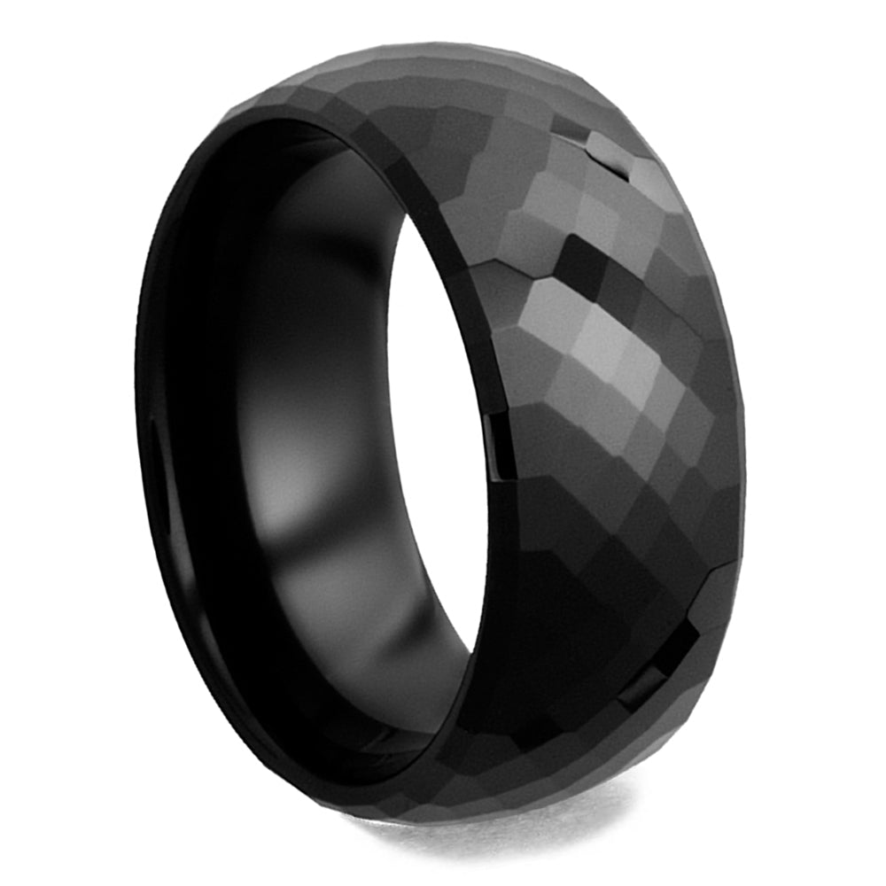 Black Ceramic Wedding Band, Faceted Men's Wedding Band - Jewelry by Johan