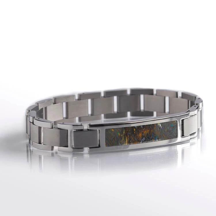 Steel Interchangeable Bracelet with Synthetic Opal Inlay-RS10608 - Jewelry by Johan