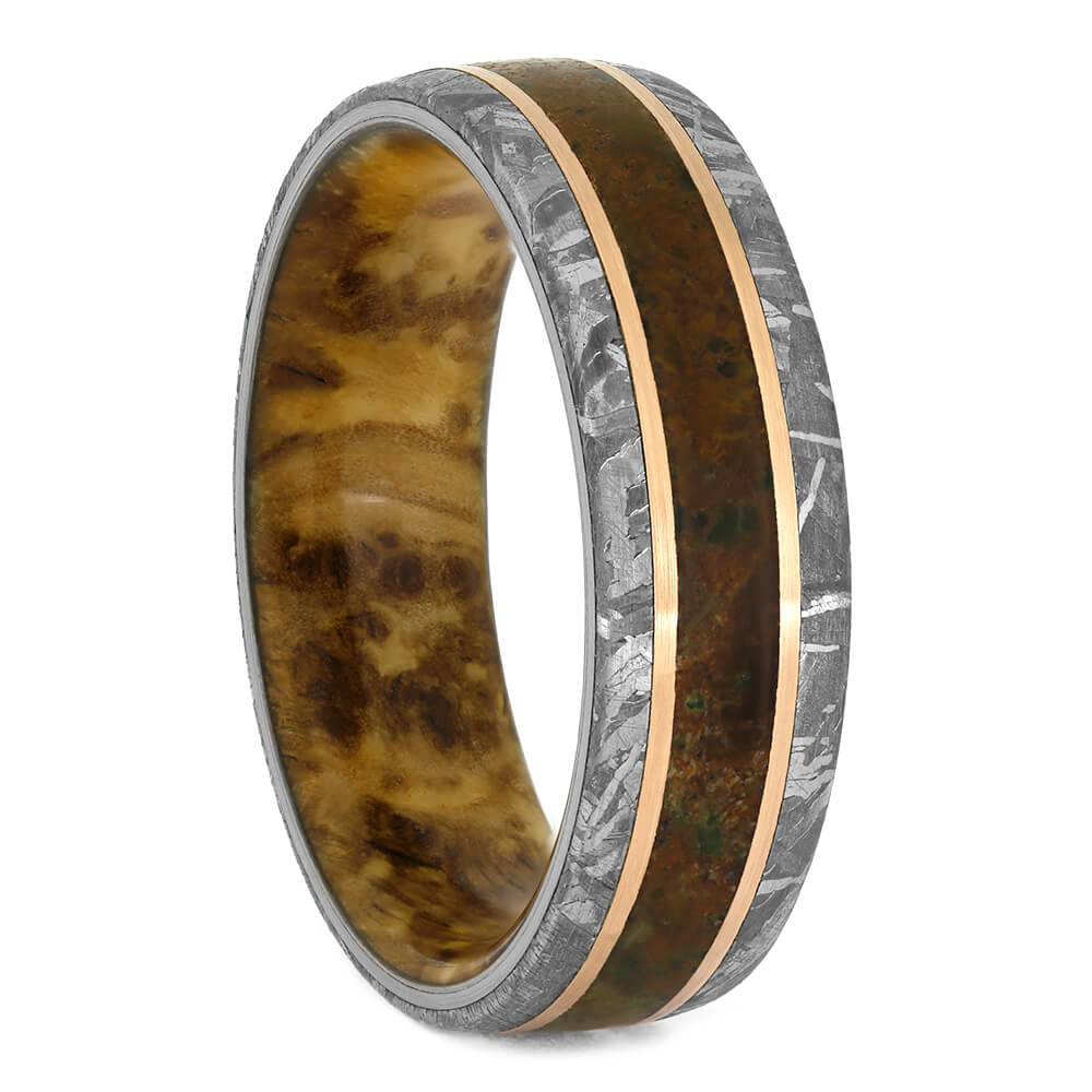 Meteorite And Dinosaur Bone Ring With Wood Sleeve, Size 12.25-RS10877 - Jewelry by Johan