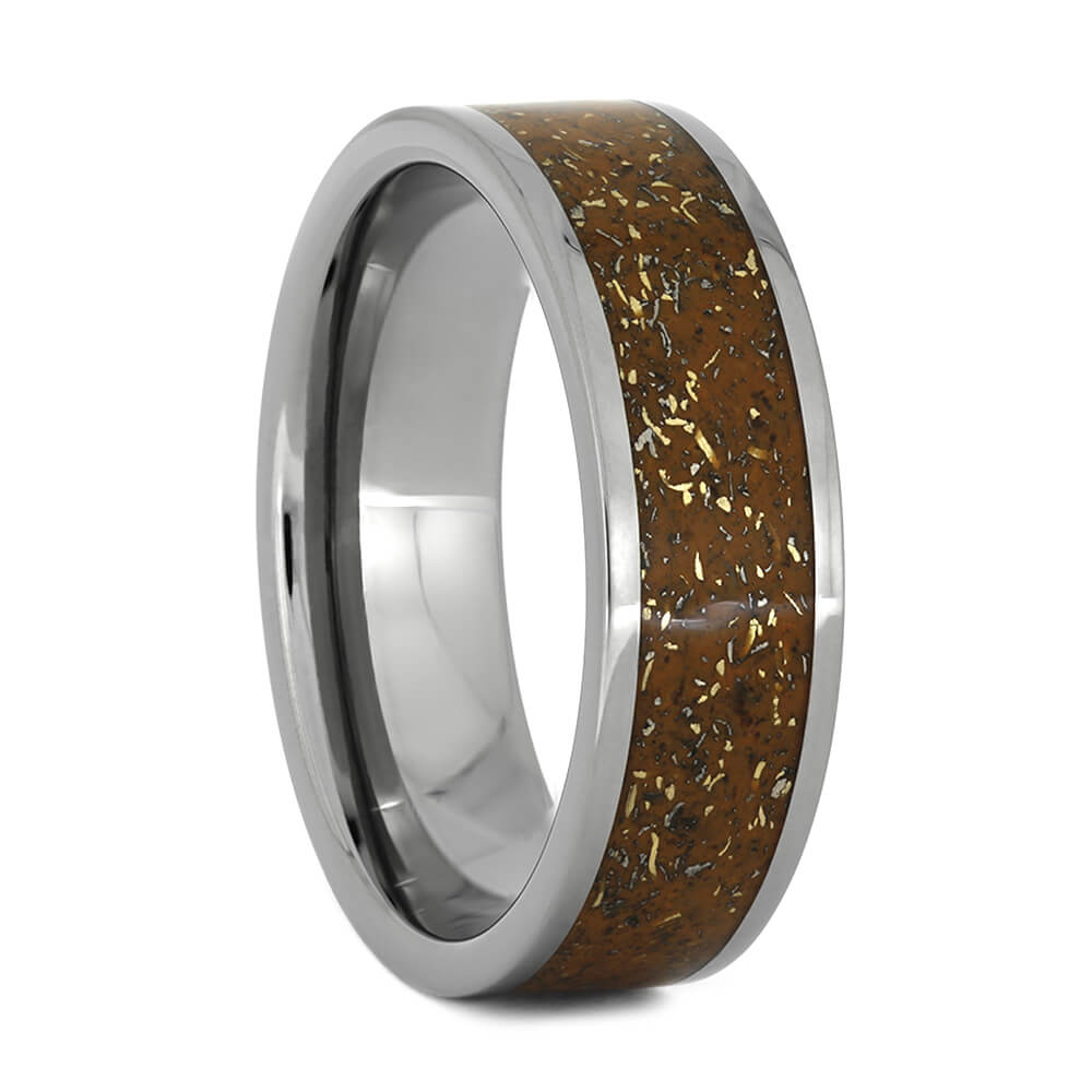 Orange Stardust™ Wedding Band With Titanium And Yellow Gold