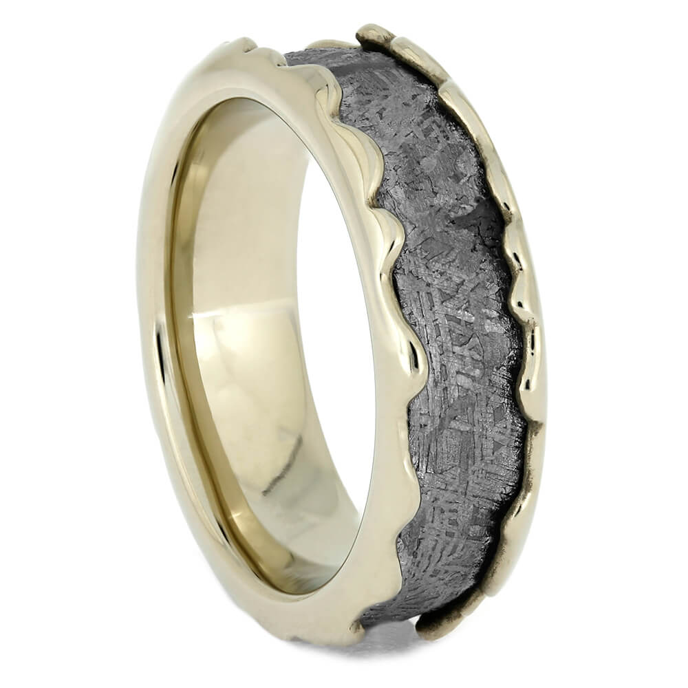 Wavy White Gold Women's Wedding Band With Meteorite