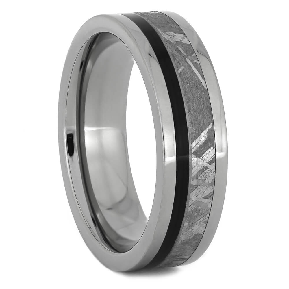 Unisex Meteorite Wedding Band with African Blackwood