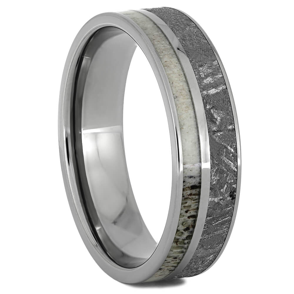 Men's Deer Antler Wedding Band with Meteorite, Size 14.5-RS11039 - Jewelry by Johan