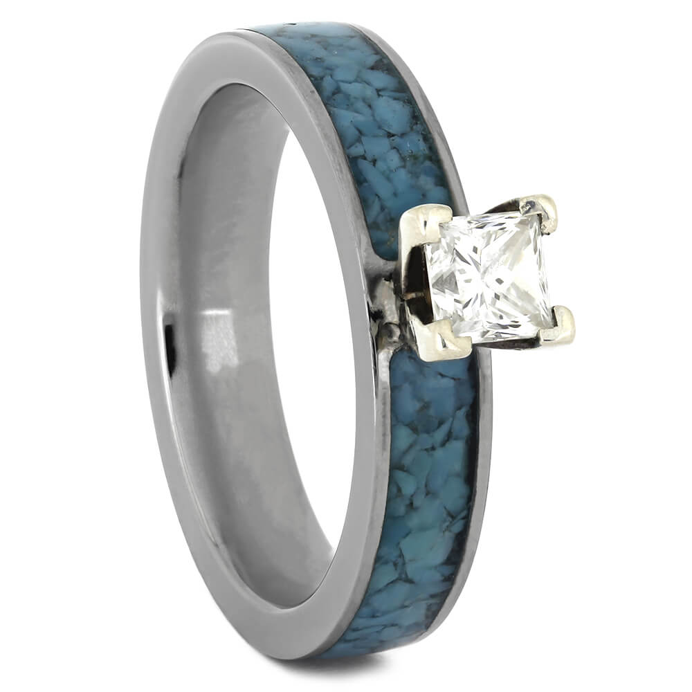 Titanium Engagement Ring with Crushed Turquoise