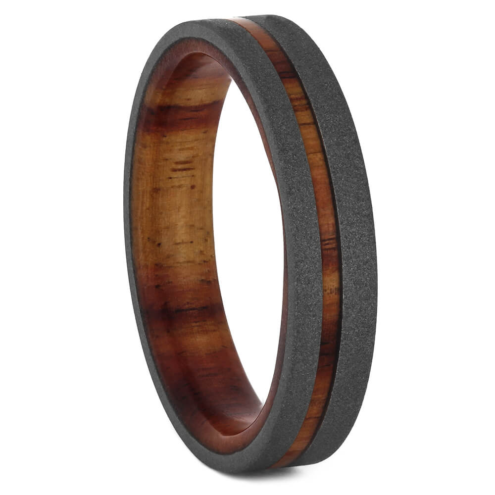 Wood Wedding Band with Sandblasted Finish and Tulipwood, Size 9.5-RS11208 - Jewelry by Johan