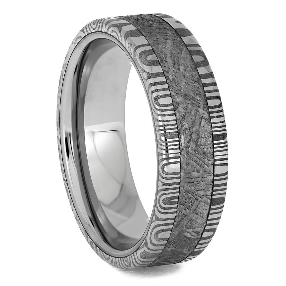 Meteorite and Damascus Steel Wedding Band