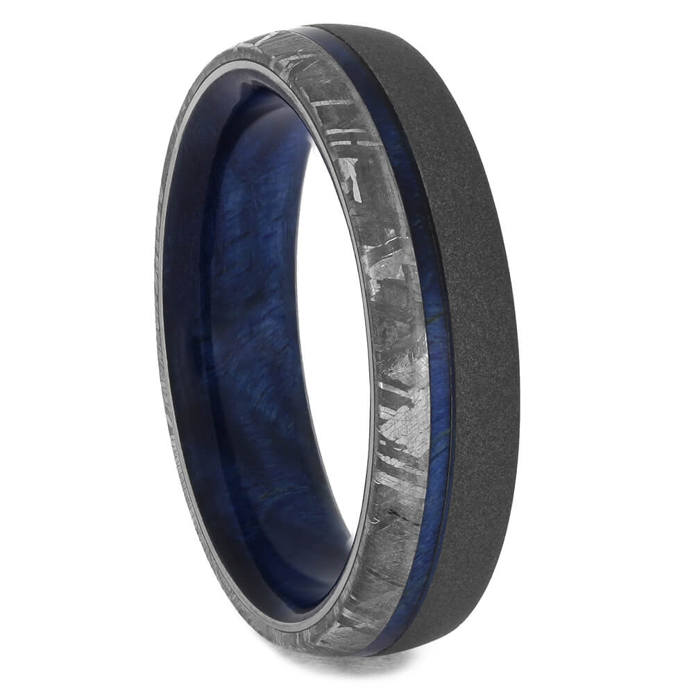 Blue Wood and Meteorite Wedding Band, Size 9.5-RS11386 - Jewelry by Johan