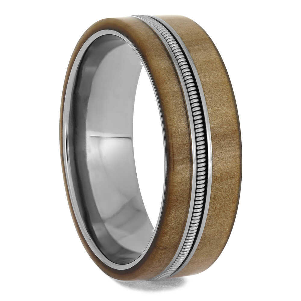 Guitar String Wedding Band with Rowan Wood, Size 13-RS11396 - Jewelry by Johan